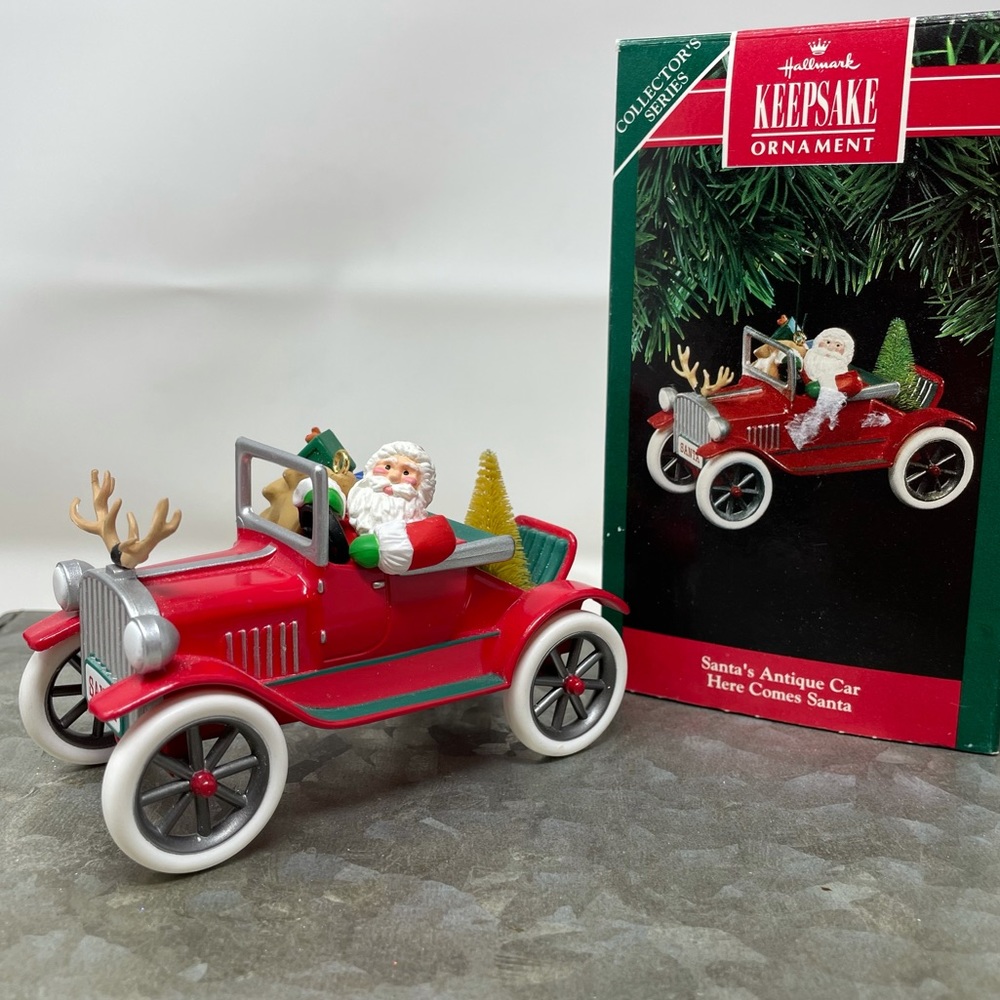 Vintage Hallmark 1991 Santa's Antique Car Here Comes Santa Ornament